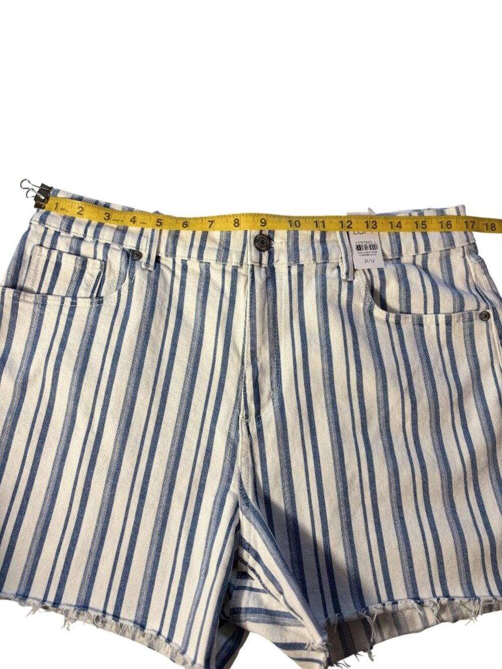 LOFT Blue & White Striped High-Rise Cutoff Denim Shorts Size 12 - Picture 5 of 8